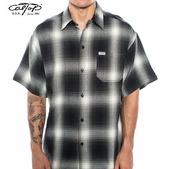 CalTop Shirt Mens XL Gray Plaid Short Sleeve Button Up USA Flannel VTG OG Street - Picture 1 of 9